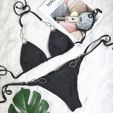 Shiny Crystal Diamond Bikini - Women's Halter Bandage Swimsuit with Rhinestone Accents